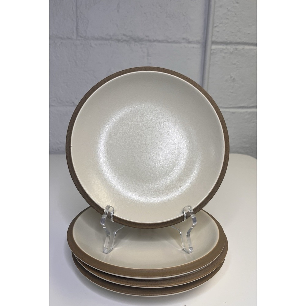 NEW Dansk Santiago White Salad Plates SET OF 4 Beige Body Tan‎ Edge 8"